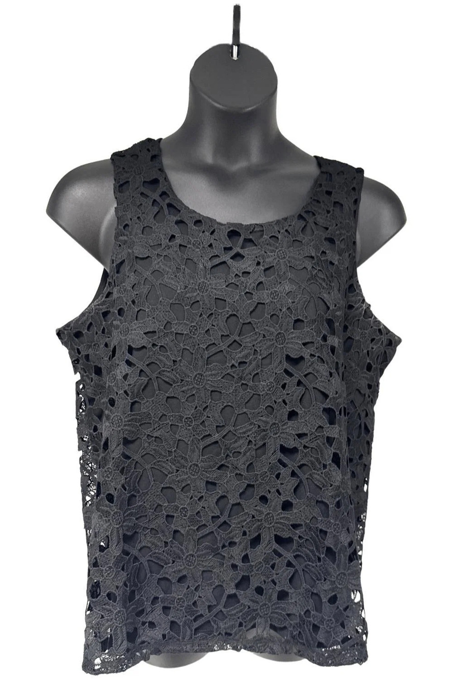 DG2 by Diane Gilman Women's Mixed Media Lace Tank Black - Regular